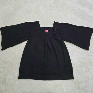 ELLE Black Square Neck Bell Sleeve Sweater‎ Women's Size L